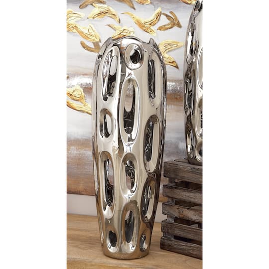 21" Silver Ceramic Contemporary Vase